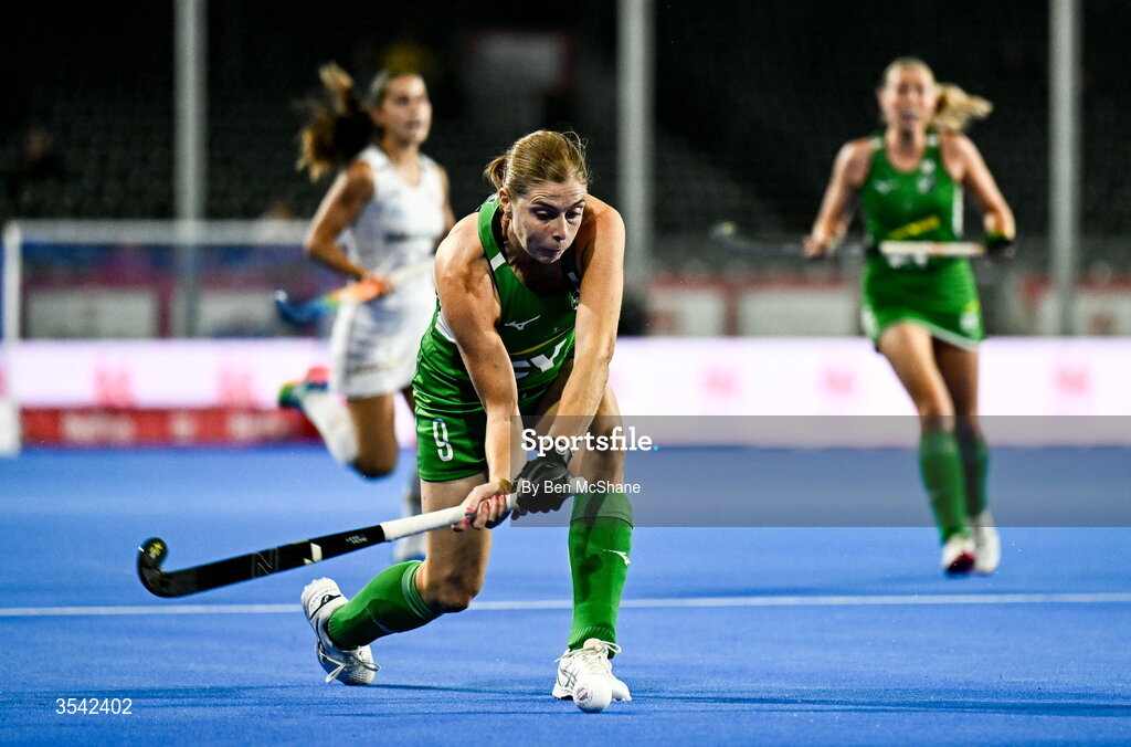 16 August 2026; Kathryn Mullan of Ireland during the FIH Women's Hockey World Cup 2026 Pool C match between Ireland and Spain at the Belfius Hockey Arena in Wavre, Belgium. Photo by Ben McShane/Sportsfile