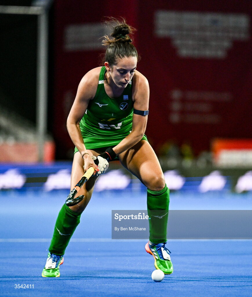 16 August 2026; Hannah McLoughlin of Ireland during the FIH Women's Hockey World Cup 2026 Pool C match between Ireland and Spain at the Belfius Hockey Arena in Wavre, Belgium. Photo by Ben McShane/Sportsfile