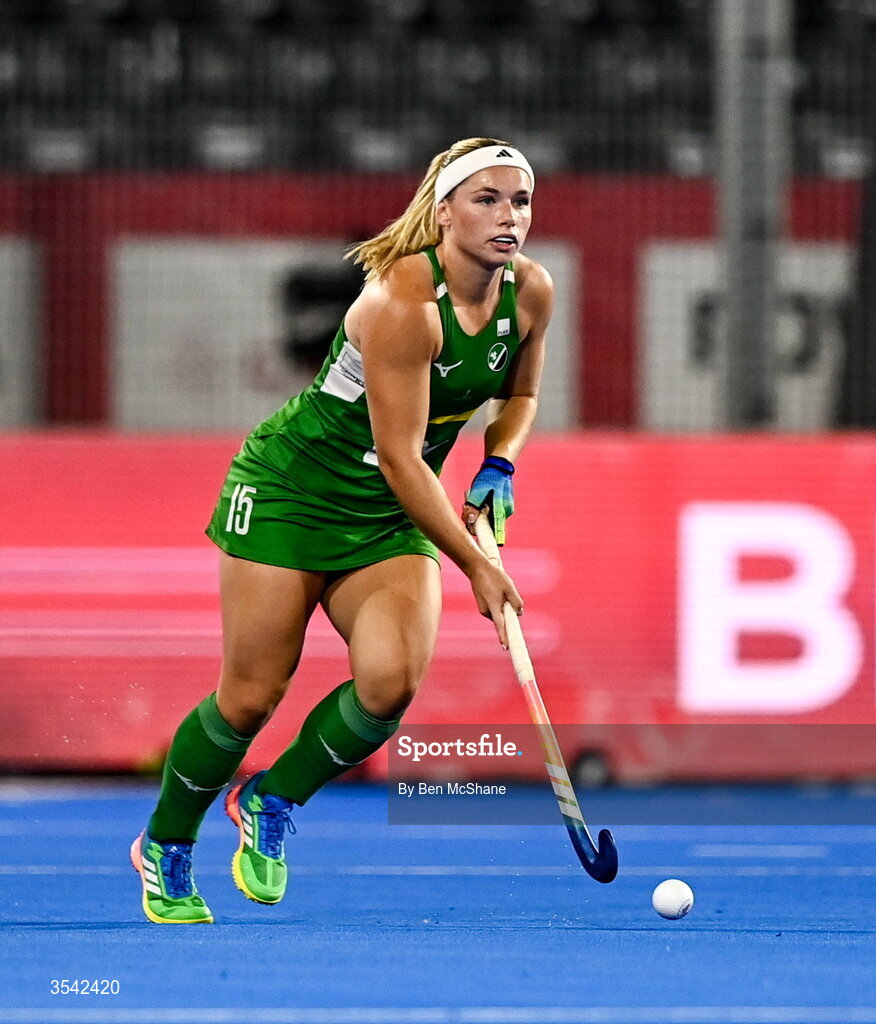 16 August 2026; Caoimhe Perdue of Ireland during the FIH Women's Hockey World Cup 2026 Pool C match between Ireland and Spain at the Belfius Hockey Arena in Wavre, Belgium. Photo by Ben McShane/Sportsfile