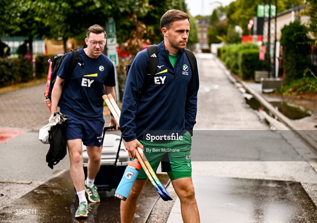 20 August 2026; Luke Withrow of Ireland arrives before the FIH Men's Hockey World Cup 2026 Pool C match between Ireland and Spain at the Belfius Hockey Arena in Wavre, Belgium. Photo by Ben McShane/Sportsfile