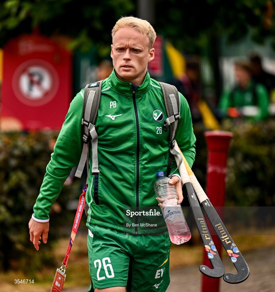 20 August 2026; Peter Brown of Ireland arrives before the FIH Men's Hockey World Cup 2026 Pool C match between Ireland and Spain at the Belfius Hockey Arena in Wavre, Belgium. Photo by Ben McShane/Sportsfile