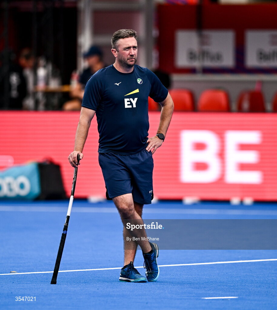 20 August 2026; Ireland assistant coach David Fitzgerald before the FIH Men's Hockey World Cup 2026 Pool C match between Ireland and Spain at the Belfius Hockey Arena in Wavre, Belgium. Photo by Ben McShane/Sportsfile