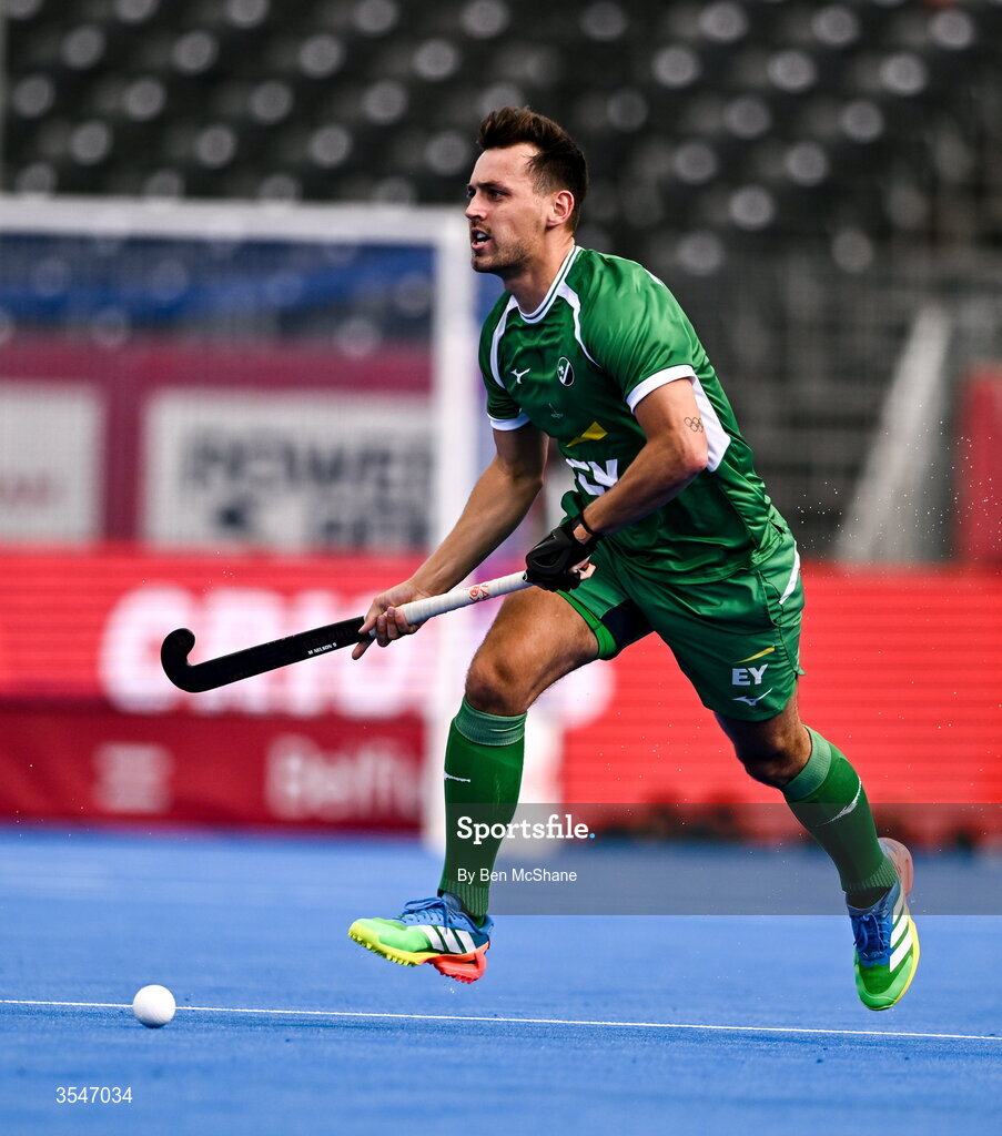 20 August 2026; Matthew Nelson of Ireland during the FIH Men's Hockey World Cup 2026 Pool C match between Ireland and Spain at the Belfius Hockey Arena in Wavre, Belgium. Photo by Ben McShane/Sportsfile
