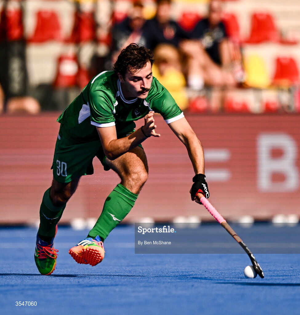 20 August 2026; Louis Rowe of Ireland during the FIH Men's Hockey World Cup 2026 Pool C match between Ireland and Spain at the Belfius Hockey Arena in Wavre, Belgium. Photo by Ben McShane/Sportsfile