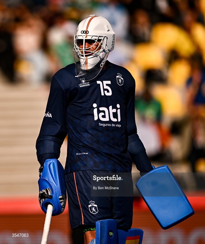 20 August 2026; Spain goalkeeper Luis Calzado during the FIH Men's Hockey World Cup 2026 Pool C match between Ireland and Spain at the Belfius Hockey Arena in Wavre, Belgium. Photo by Ben McShane/Sportsfile