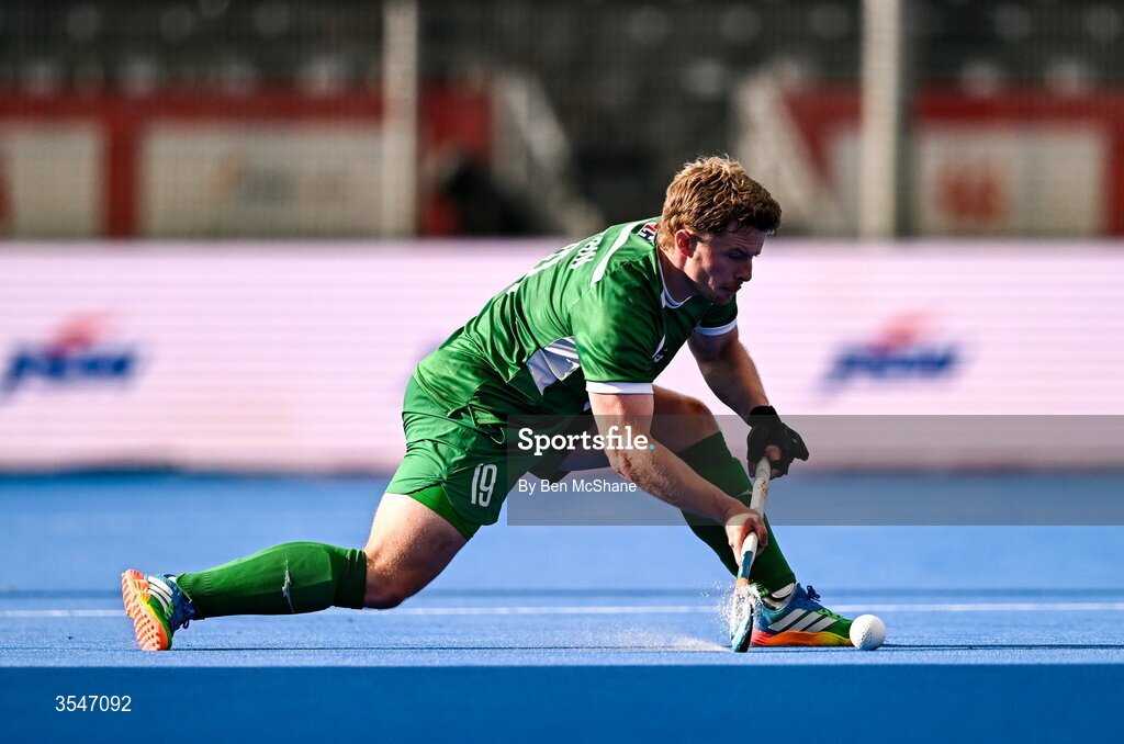 20 August 2026; Peter McKibbin of Ireland during the FIH Men's Hockey World Cup 2026 Pool C match between Ireland and Spain at the Belfius Hockey Arena in Wavre, Belgium. Photo by Ben McShane/Sportsfile