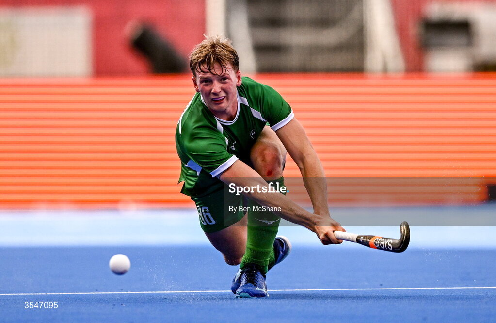 20 August 2026; Sam Hyland of Ireland during the FIH Men's Hockey World Cup 2026 Pool C match between Ireland and Spain at the Belfius Hockey Arena in Wavre, Belgium. Photo by Ben McShane/Sportsfile