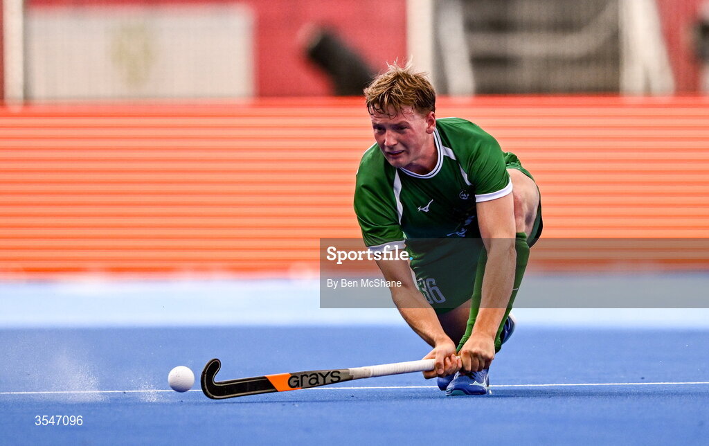 20 August 2026; Sam Hyland of Ireland during the FIH Men's Hockey World Cup 2026 Pool C match between Ireland and Spain at the Belfius Hockey Arena in Wavre, Belgium. Photo by Ben McShane/Sportsfile