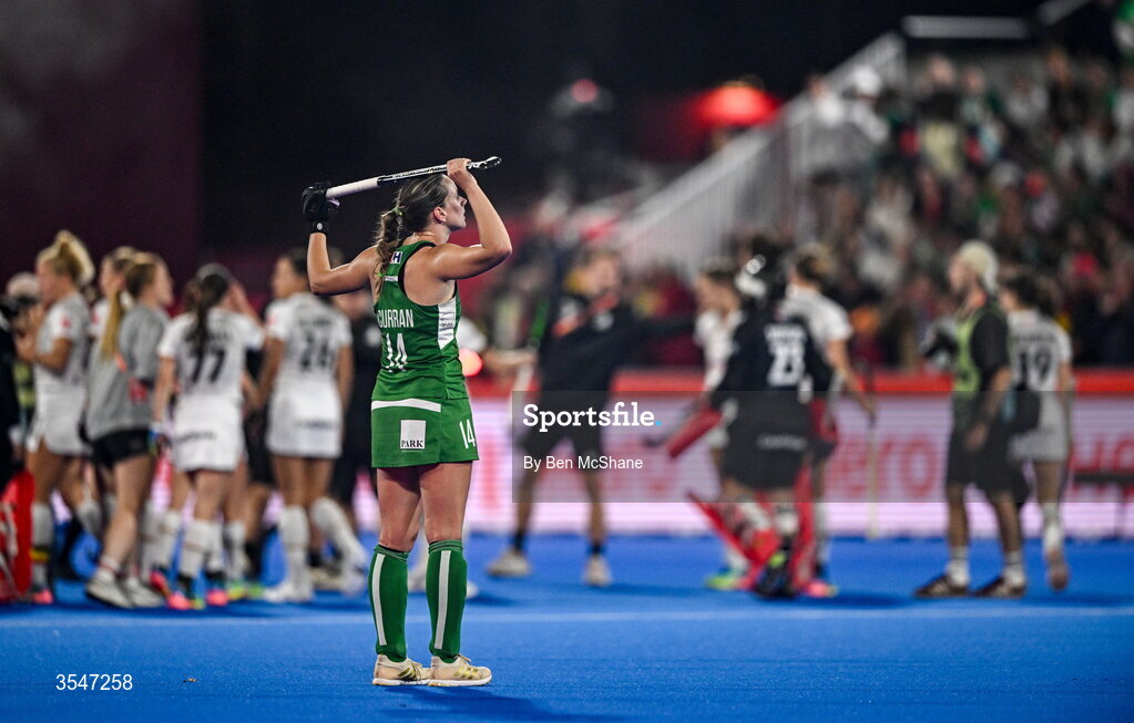 20 August 2026; Ellen Curran of Ireland reacts after the FIH Women's Hockey World Cup 2026 Pool C match between Belgium and Ireland at the Belfius Hockey Arena in Wavre, Belgium. Photo by Ben McShane/Sportsfile