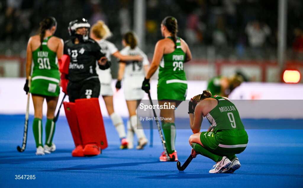 20 August 2026; Kathryn Mullan of Ireland reacts after the FIH Women's Hockey World Cup 2026 Pool C match between Belgium and Ireland at the Belfius Hockey Arena in Wavre, Belgium. Photo by Ben McShane/Sportsfile