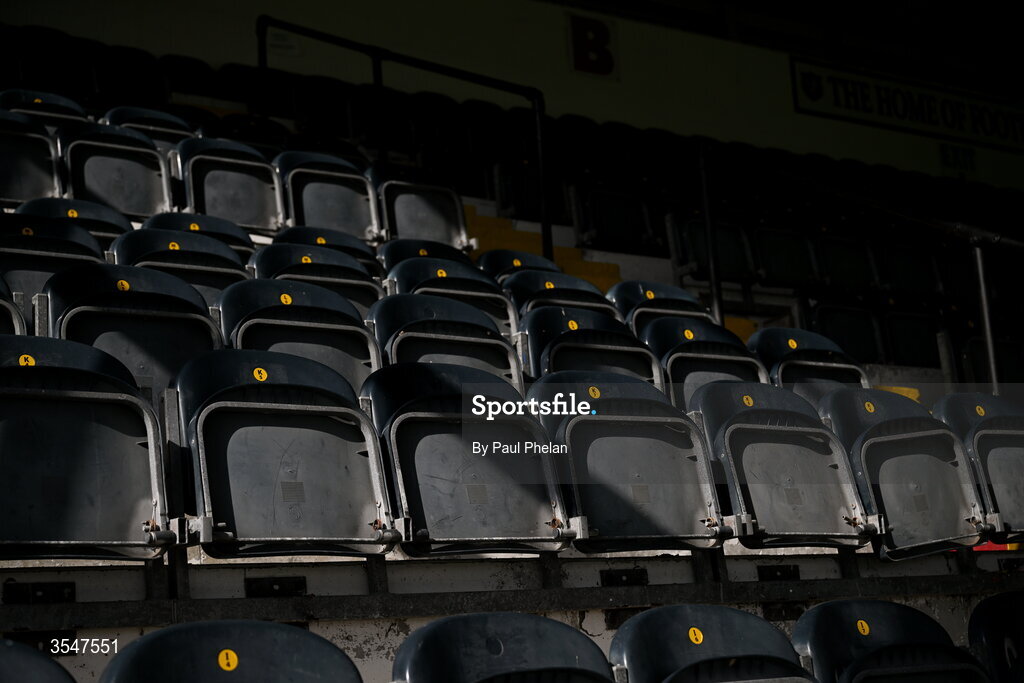 21 August 2026; A general view of seating at Oriel Park before the SSE Airtricity Men’s Premier Division match between Dundalk and Galway United at Oriel Park in Dundalk, Louth. Photo by Paul Phelan/Sportsfile