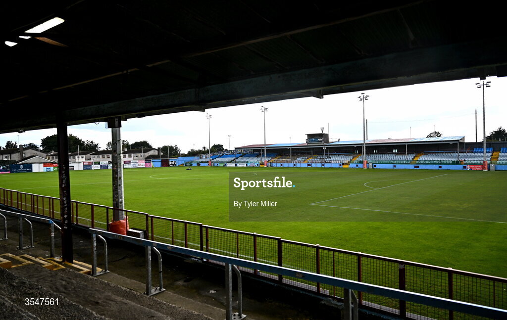 21 August 2026; A general view from the away stand before the SSE Airtricity Men’s Premier Division match between Drogheda United and St Patrick's Athletic at Sullivan & Lambe Park in Drogheda, Louth. Photo by Tyler Miller/Sportsfile