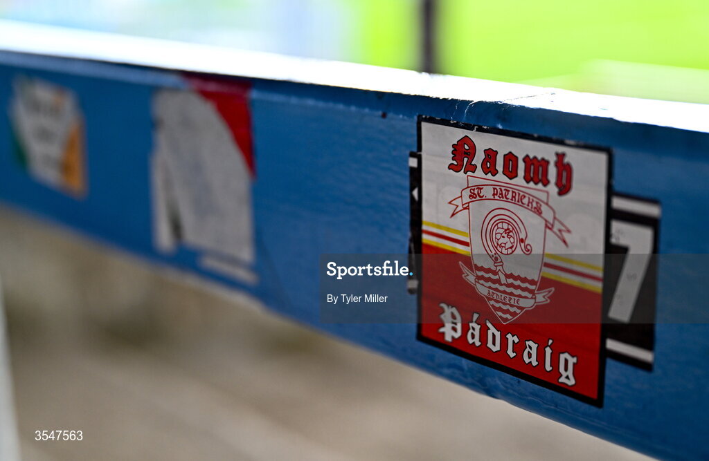21 August 2026; A St Patrick's Athletic sticker is seen in the away stand before the SSE Airtricity Men’s Premier Division match between Drogheda United and St Patrick's Athletic at Sullivan & Lambe Park in Drogheda, Louth. Photo by Tyler Miller/Sportsfile