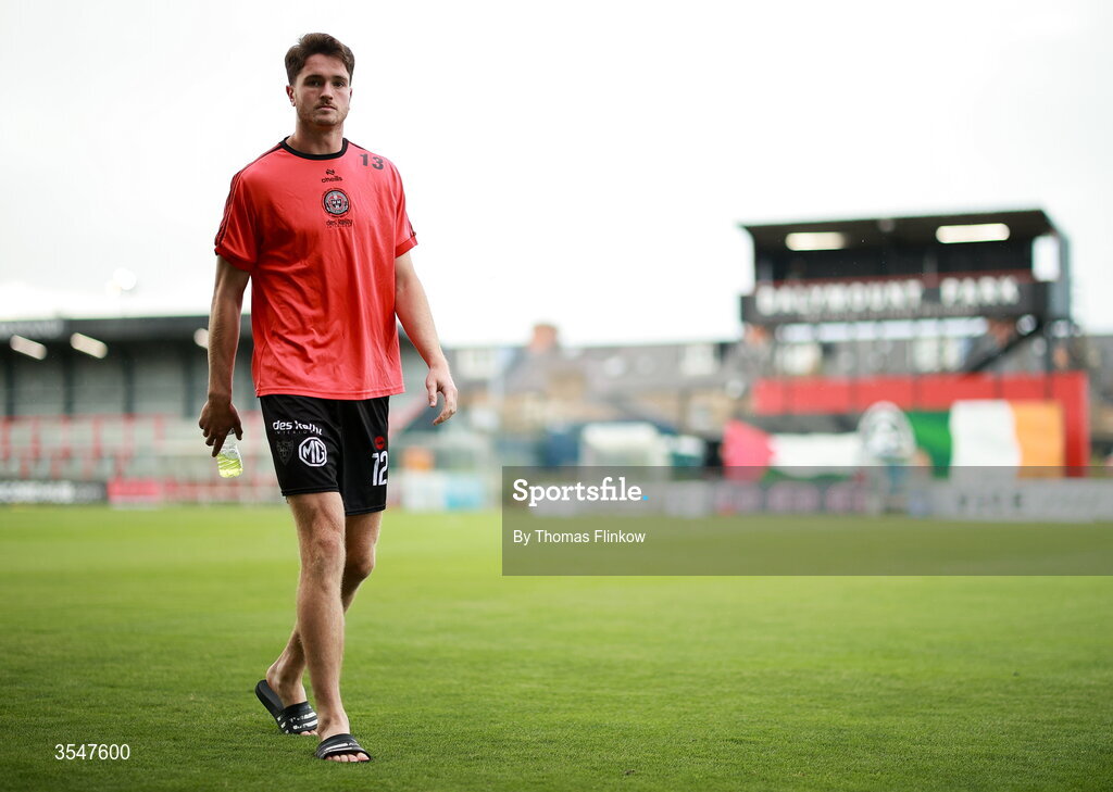 21 August 2026; Patrick Hickey of Bohemians walks the pitch before the SSE Airtricity Men’s Premier Division match between Bohemians and Derry City at Dalymount Park in Dublin. Photo by Thomas Flinkow/Sportsfile