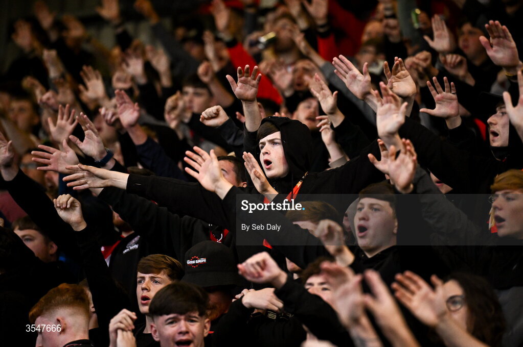 21 August 2026; Bohemians supporters during the SSE Airtricity Men’s Premier Division match between Bohemians and Derry City at Dalymount Park in Dublin. Photo by Seb Daly/Sportsfile