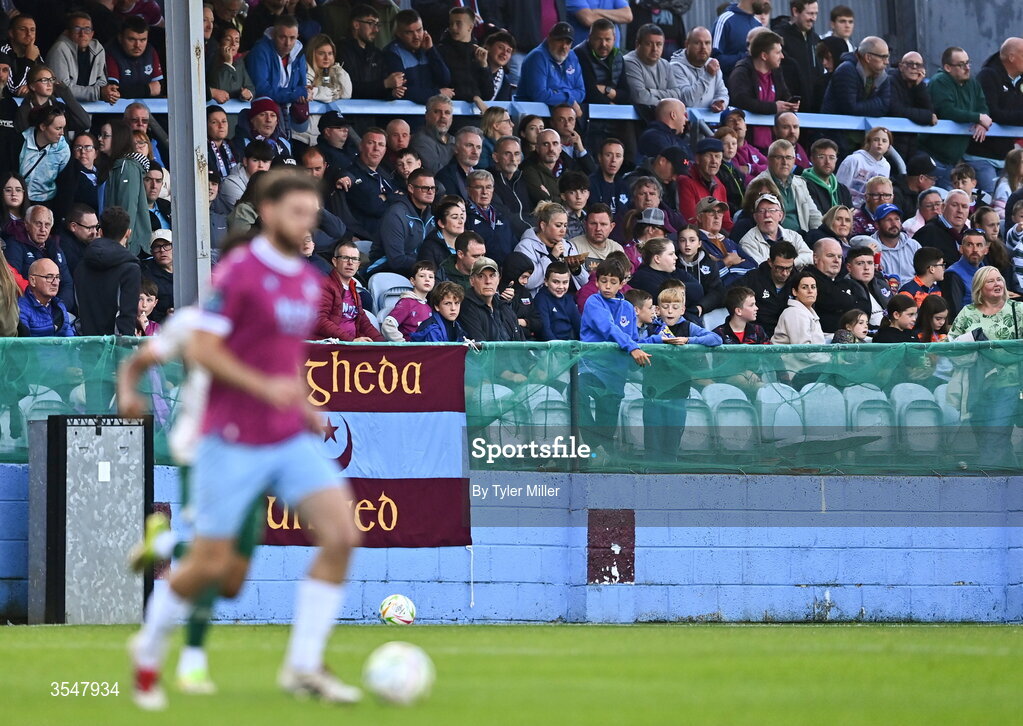 21 August 2026; Drogheda United supporters watch on during the SSE Airtricity Men’s Premier Division match between Drogheda United and St Patrick's Athletic at Sullivan & Lambe Park in Drogheda, Louth. Photo by Tyler Miller/Sportsfile