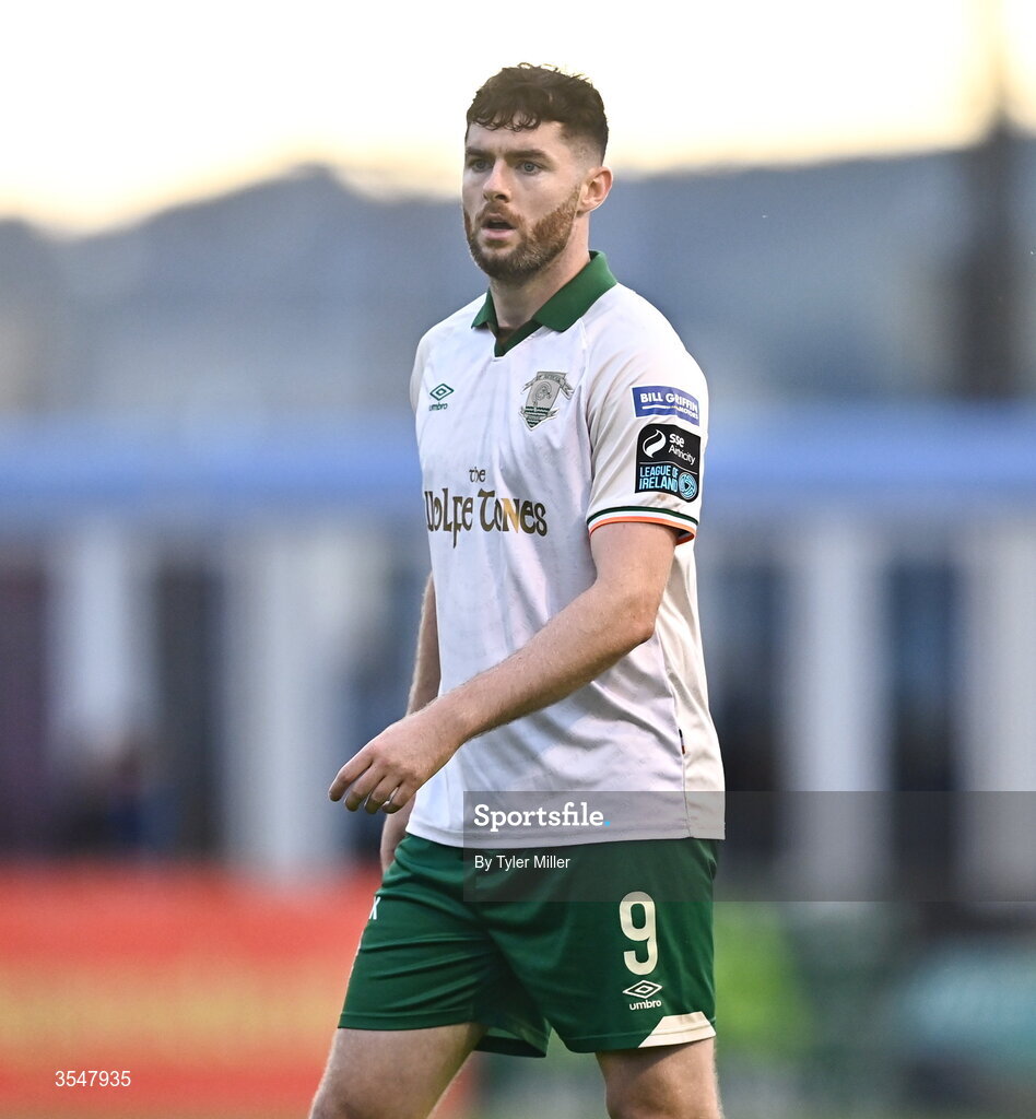 21 August 2026; Aidan Keena of St Patrick's Athletic during the SSE Airtricity Men’s Premier Division match between Drogheda United and St Patrick's Athletic at Sullivan & Lambe Park in Drogheda, Louth. Photo by Tyler Miller/Sportsfile