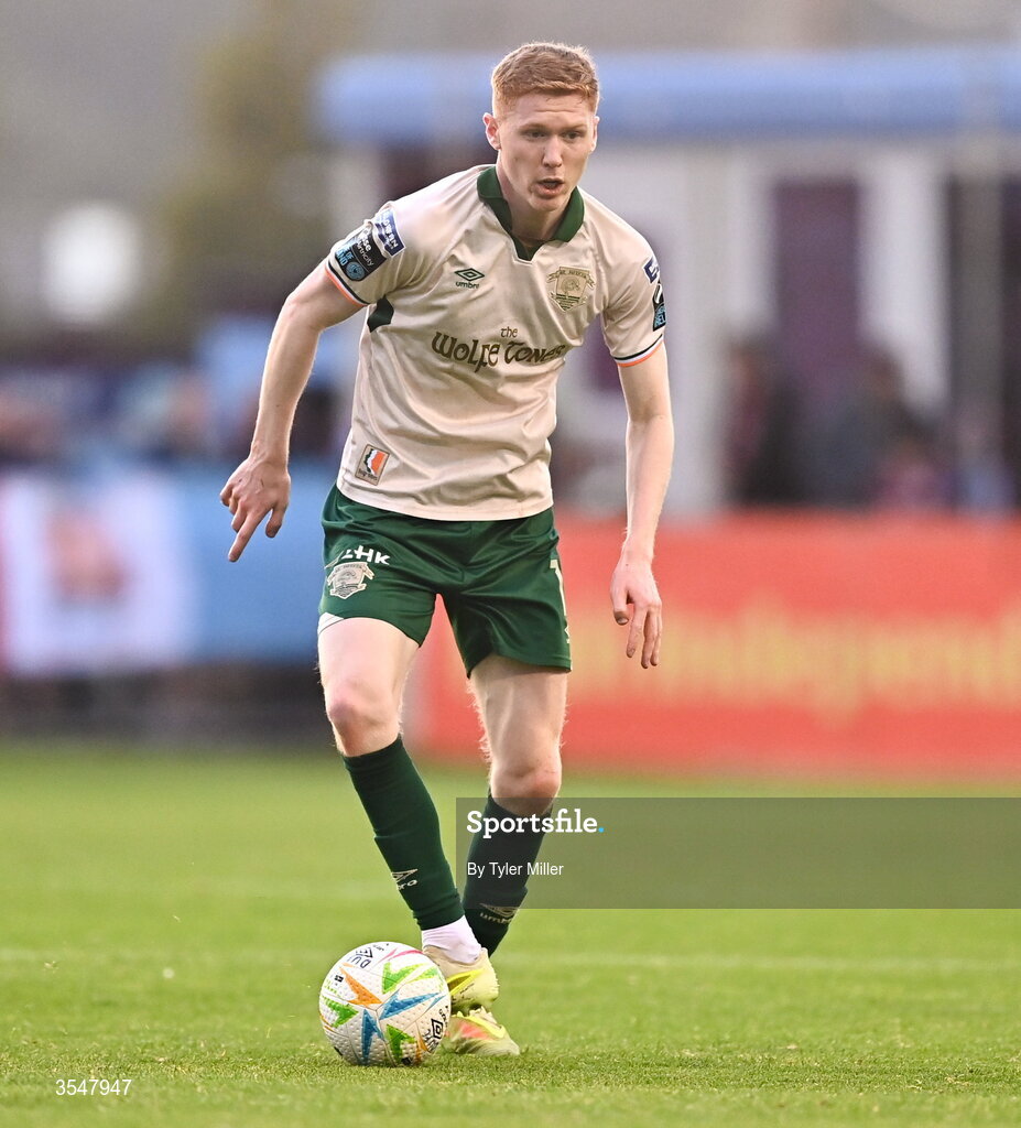21 August 2026; Darragh Nugent of St Patrick's Athletic during the SSE Airtricity Men’s Premier Division match between Drogheda United and St Patrick's Athletic at Sullivan & Lambe Park in Drogheda, Louth. Photo by Tyler Miller/Sportsfile