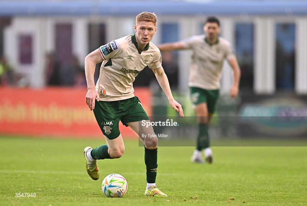 21 August 2026; Darragh Nugent of St Patrick's Athletic during the SSE Airtricity Men’s Premier Division match between Drogheda United and St Patrick's Athletic at Sullivan & Lambe Park in Drogheda, Louth. Photo by Tyler Miller/Sportsfile