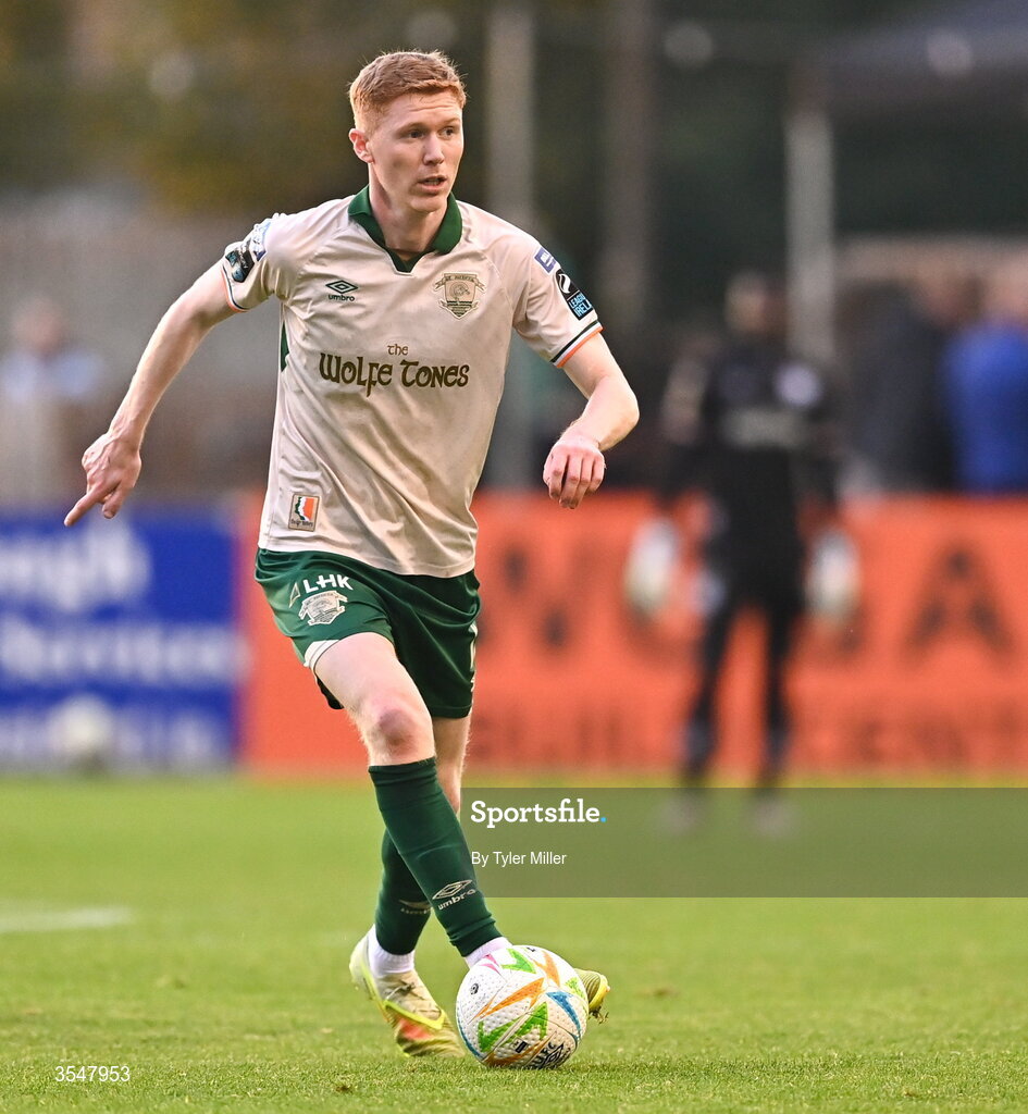 21 August 2026; Darragh Nugent of St Patrick's Athletic during the SSE Airtricity Men’s Premier Division match between Drogheda United and St Patrick's Athletic at Sullivan & Lambe Park in Drogheda, Louth. Photo by Tyler Miller/Sportsfile