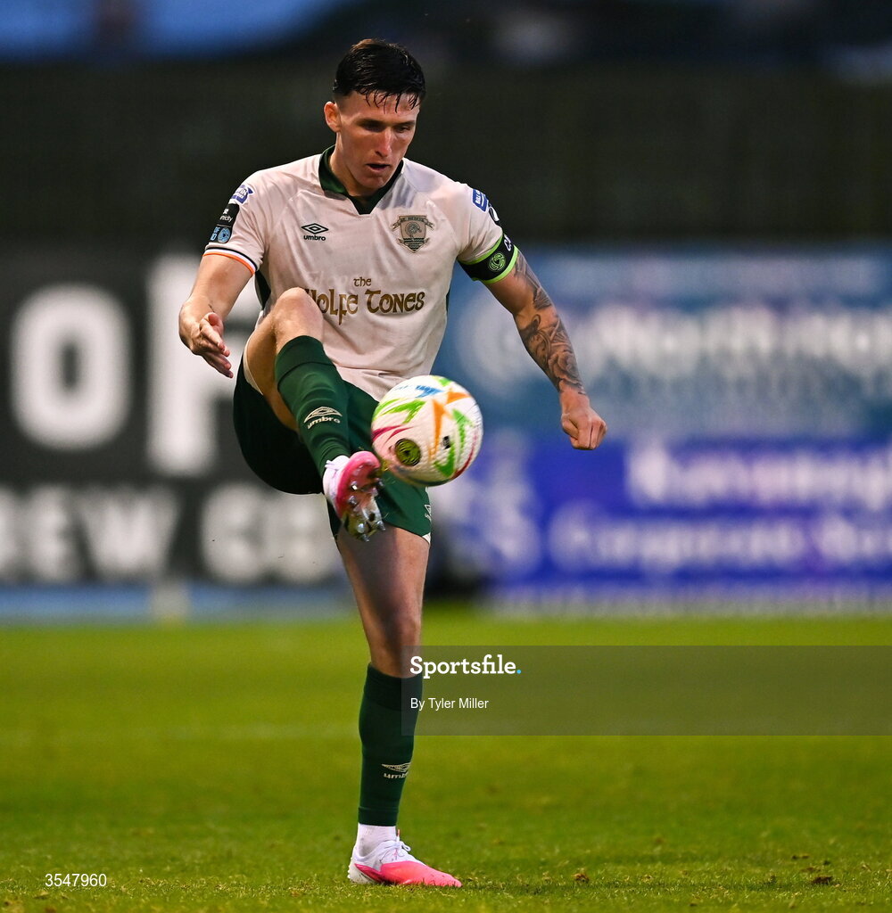 21 August 2026; Joe Redmond of St Patrick's Athletic during the SSE Airtricity Men’s Premier Division match between Drogheda United and St Patrick's Athletic at Sullivan & Lambe Park in Drogheda, Louth. Photo by Tyler Miller/Sportsfile