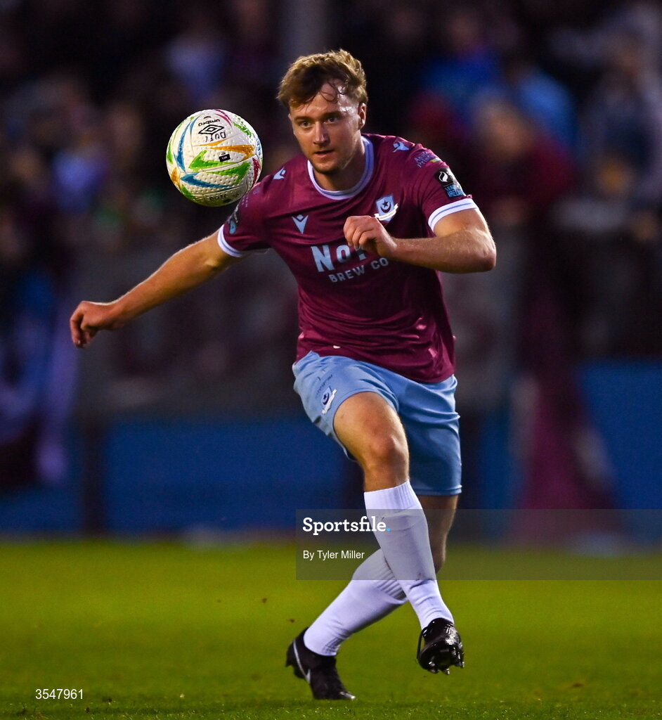 21 August 2026; Andrew Quinn of Drogheda United during the SSE Airtricity Men’s Premier Division match between Drogheda United and St Patrick's Athletic at Sullivan & Lambe Park in Drogheda, Louth. Photo by Tyler Miller/Sportsfile