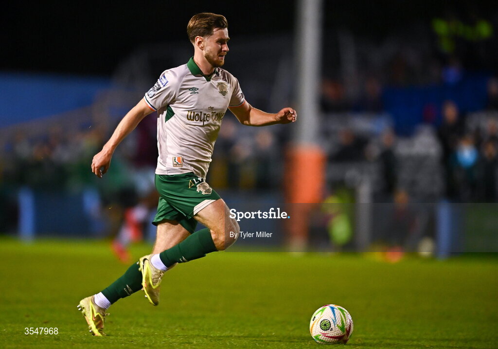 21 August 2026; Barry Baggley of St Patrick's Athletic on his way to scoring his side's second goal during the SSE Airtricity Men’s Premier Division match between Drogheda United and St Patrick's Athletic at Sullivan & Lambe Park in Drogheda, Louth. Photo by Tyler Miller/Sportsfile
