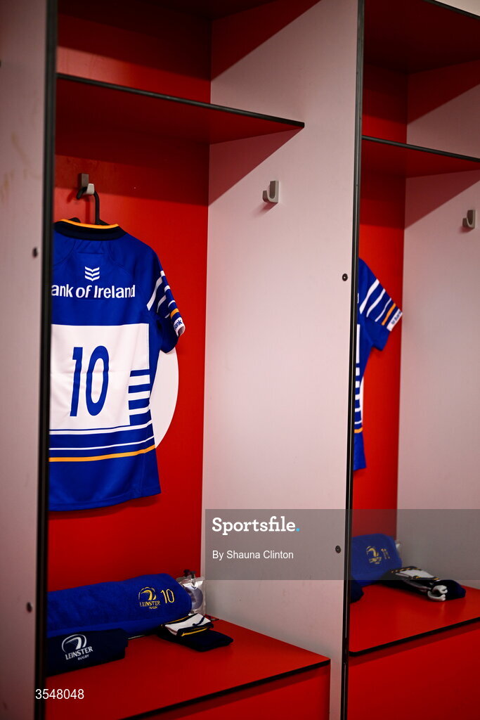 22 August 2026; The jersey of Ellie O’Sullivan Sexton of Leinster is seen in the dressing-room ahead of the Vodafone Womens Interprovincial Championship Round 3 match between Ulster and Leinster at Affidea Stadium in Belfast. Photo by Shauna Clinton/Sportsfile