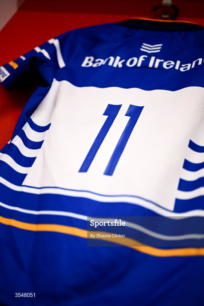 22 August 2026; The jersey of Vicky Elmes Kinlan of Leinster is seen in the dressing-room ahead of the Vodafone Womens Interprovincial Championship Round 3 match between Ulster and Leinster at Affidea Stadium in Belfast. Photo by Shauna Clinton/Sportsfile
