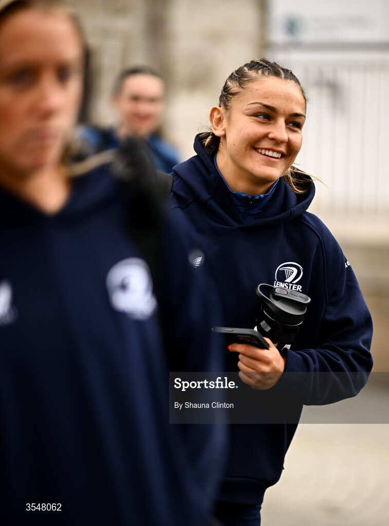 22 August 2026; Erin King of Leinster arrives ahead of the Vodafone Womens Interprovincial Championship Round 3 match between Ulster and Leinster at Affidea Stadium in Belfast. Photo by Shauna Clinton/Sportsfile