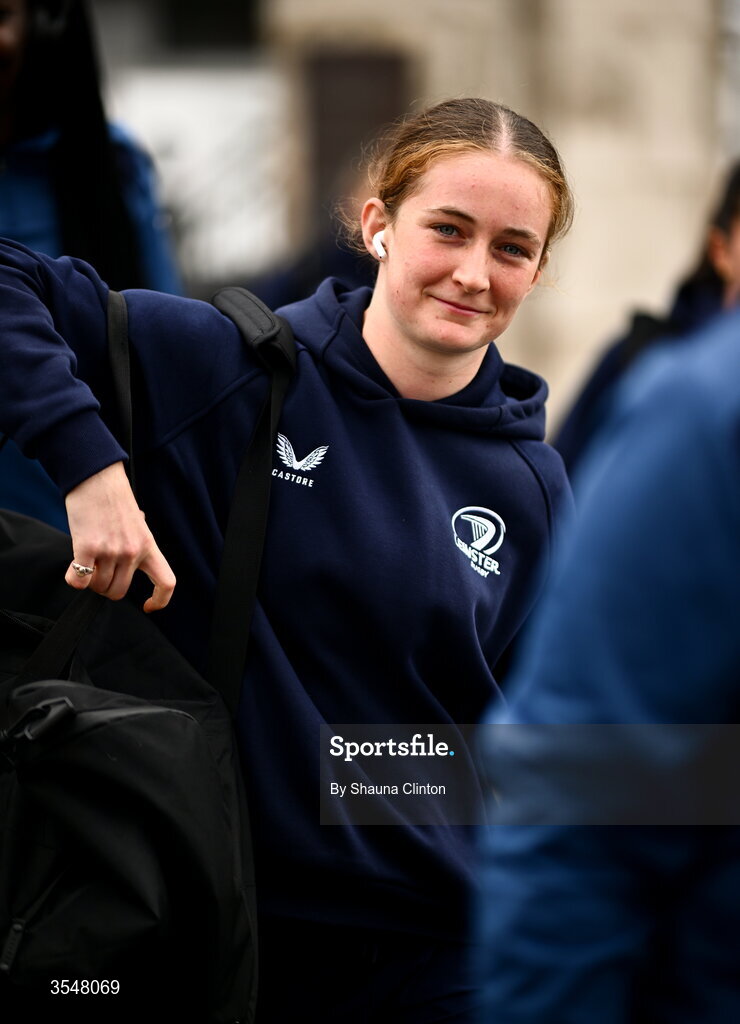 22 August 2026; Ellie O’Sullivan Sexton of Leinster arrives ahead of the Vodafone Womens Interprovincial Championship Round 3 match between Ulster and Leinster at Affidea Stadium in Belfast. Photo by Shauna Clinton/Sportsfile