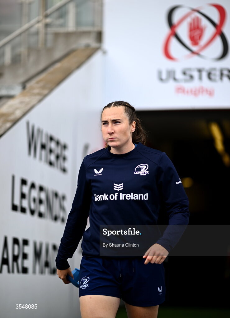 22 August 2026; Eve Higgins of Leinster ahead of the Vodafone Womens Interprovincial Championship Round 3 match between Ulster and Leinster at Affidea Stadium in Belfast. Photo by Shauna Clinton/Sportsfile