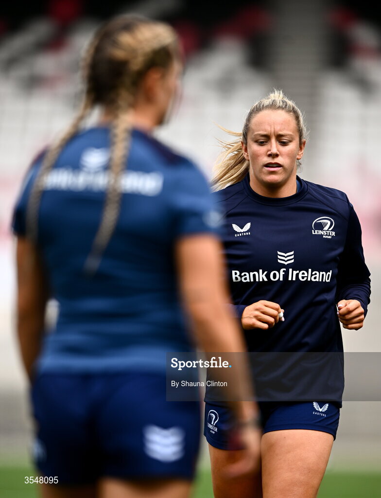 22 August 2026; Stacey Flood of Leinster warms-up before the Vodafone Womens Interprovincial Championship Round 3 match between Ulster and Leinster at Affidea Stadium in Belfast. Photo by Shauna Clinton/Sportsfile