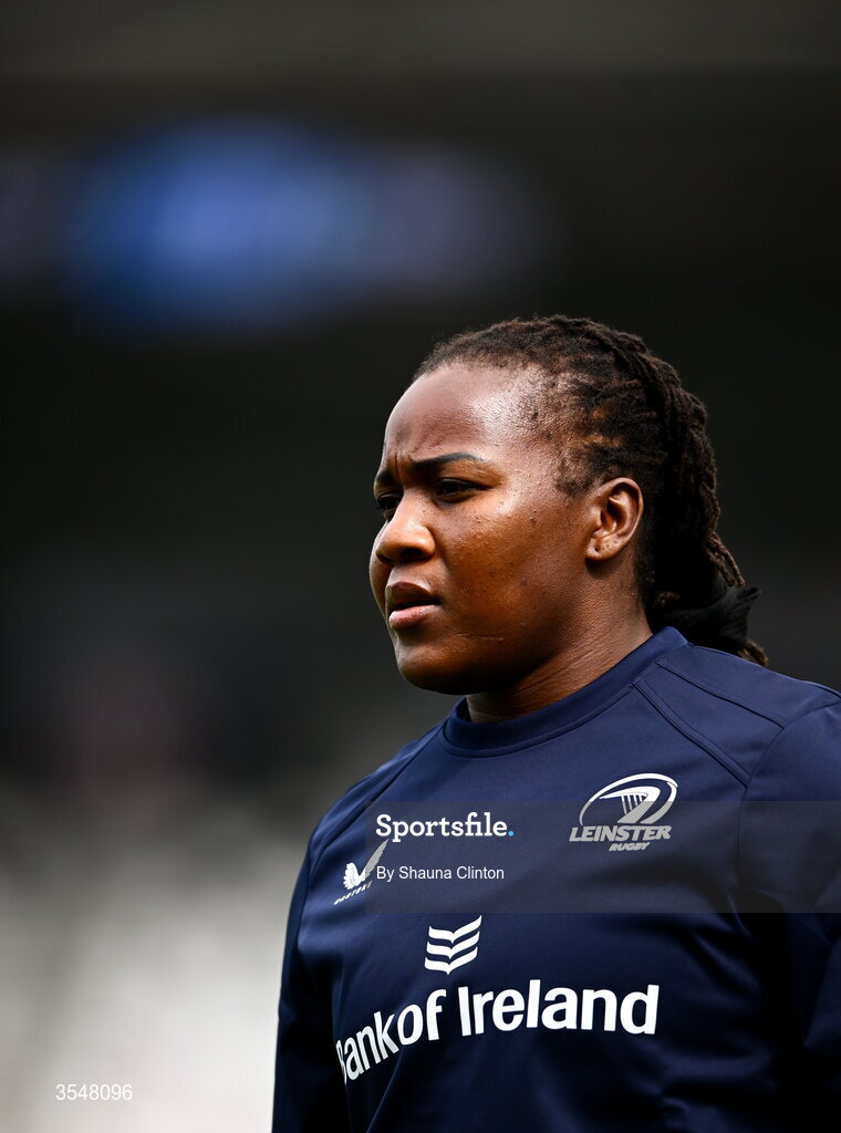 22 August 2026; Linda Djougang of Leinster warms-up before the Vodafone Womens Interprovincial Championship Round 3 match between Ulster and Leinster at Affidea Stadium in Belfast. Photo by Shauna Clinton/Sportsfile