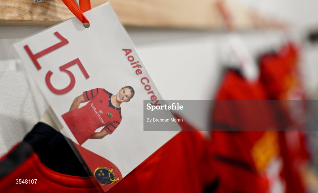 22 August 2026; The placeholder of captain Aoife Corey in the Munster dressingroom before the Vodafone Womens Interprovincial Championship Round 3 match between Connacht and Munster at Dexcom Stadium in Galway. Photo by Brendan Moran/Sportsfile