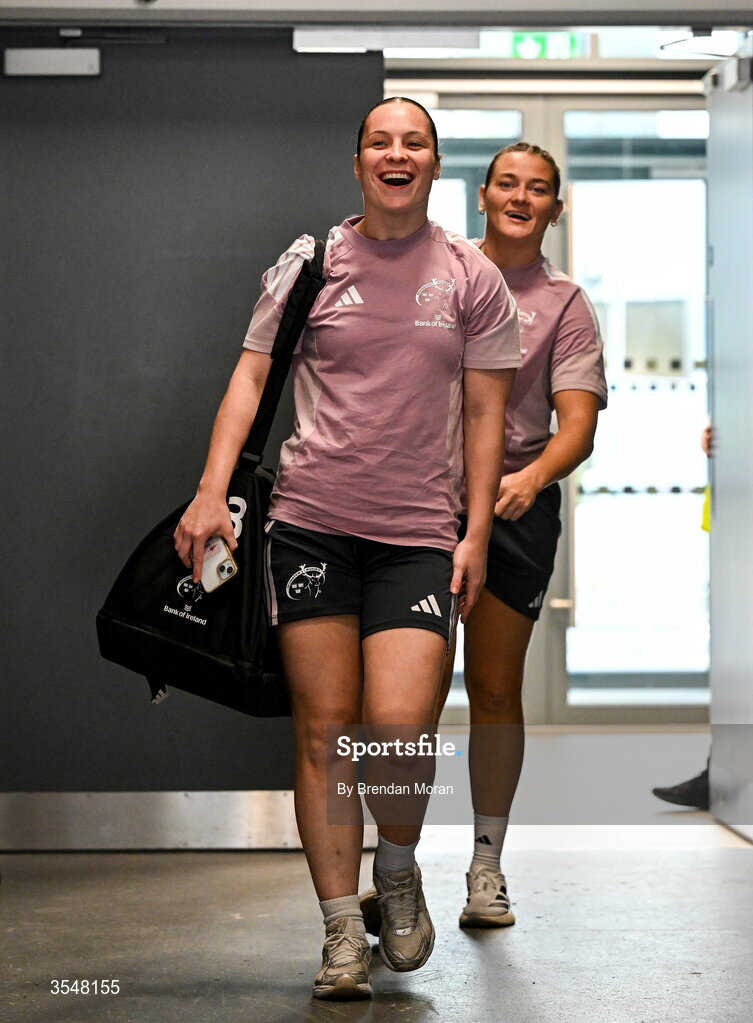 22 August 2026; Alana McInerney of Munster arrives before the Vodafone Womens Interprovincial Championship Round 3 match between Connacht and Munster at Dexcom Stadium in Galway. Photo by Brendan Moran/Sportsfile