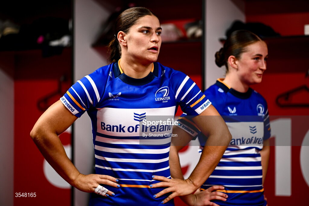 22 August 2026; Vicky Elmes Kinlan of Leinster in the dressing-room ahead of the Vodafone Womens Interprovincial Championship Round 3 match between Ulster and Leinster at Affidea Stadium in Belfast. Photo by Shauna Clinton/Sportsfile