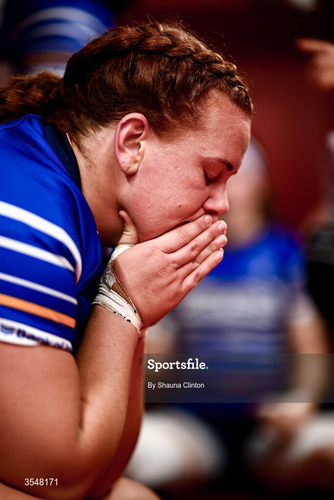 22 August 2026; Caoimhe Molloy of Leinster in the dressing-room ahead of the Vodafone Womens Interprovincial Championship Round 3 match between Ulster and Leinster at Affidea Stadium in Belfast. Photo by Shauna Clinton/Sportsfile