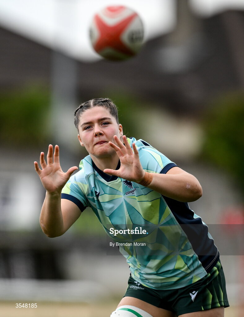 22 August 2026; Jemima Adams Verling of Connacht warms up before the Vodafone Womens Interprovincial Championship Round 3 match between Connacht and Munster at Dexcom Stadium in Galway. Photo by Brendan Moran/Sportsfile