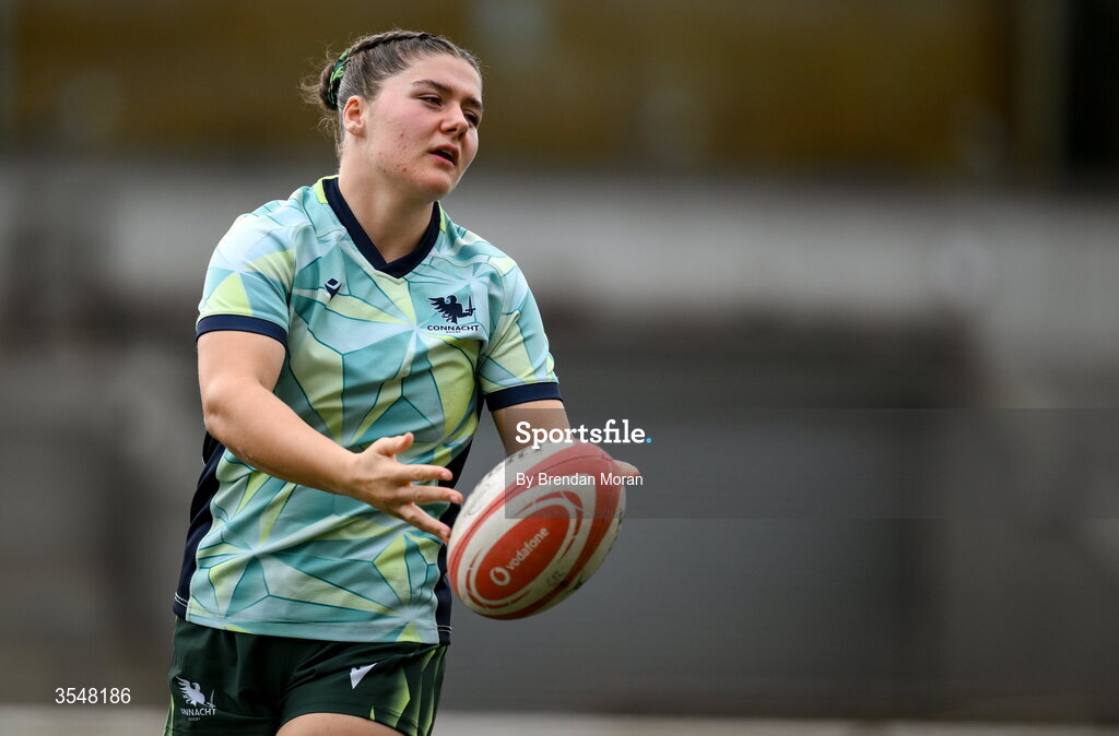 22 August 2026; Jemima Adams Verling of Connacht warms up before the Vodafone Womens Interprovincial Championship Round 3 match between Connacht and Munster at Dexcom Stadium in Galway. Photo by Brendan Moran/Sportsfile