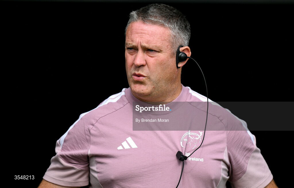 22 August 2026; Munster head coach Matt Brown before the Vodafone Womens Interprovincial Championship Round 3 match between Connacht and Munster at Dexcom Stadium in Galway. Photo by Brendan Moran/Sportsfile