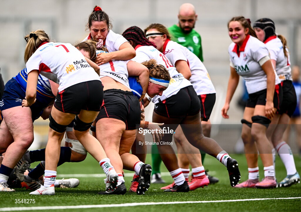 22 August 2026; Ruth Campbell of Leinster scores her side's eighth try during the Vodafone Womens Interprovincial Championship Round 3 match between Ulster and Leinster at Affidea Stadium in Belfast. Photo by Shauna Clinton/Sportsfile