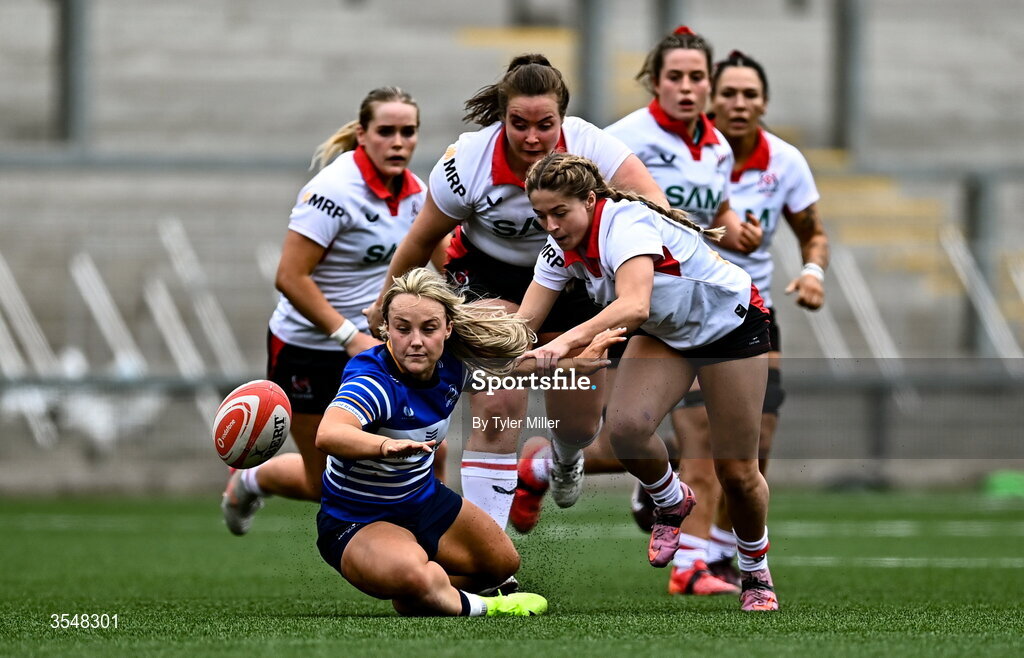 22 August 2026; Aoife Dalton of Leinster in action against Katie Gilmour of Ulster during the Vodafone Womens Interprovincial Championship Round 3 match between Ulster and Leinster at Affidea Stadium in Belfast. Photo by Tyler Miller/Sportsfile