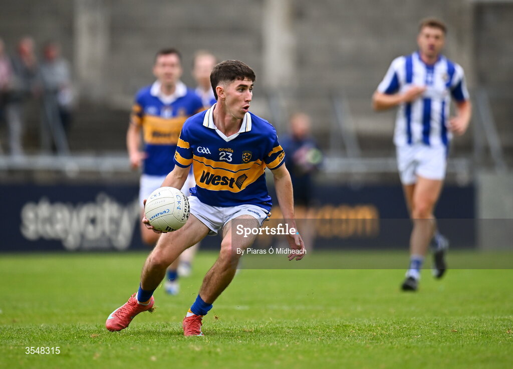 22 August 2026; Eoin Sawyer of Castleknock during the PTSB Dublin Senior Club Football Championships Round 2 match between Ballyboden St Enda's and Castleknock at Parnell Park in Dublin. Photo by Piaras Ó Mídheach/Sportsfile