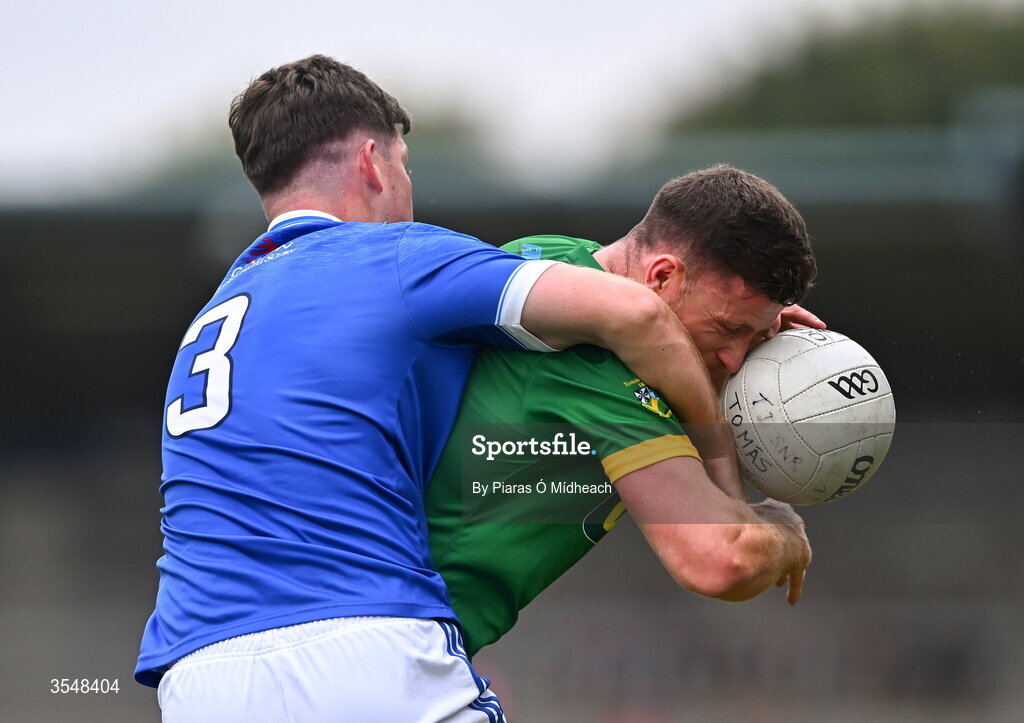 22 August 2026; Davy Keogh of Thomas Davis in action against Paul Wilde of Skerries Harps during the PTSB Dublin Senior Club Football Championships Round 2 match between Skerries Harps and Thomas Davis at Parnell Park in Dublin. Photo by Piaras Ó Mídheach/Sportsfile