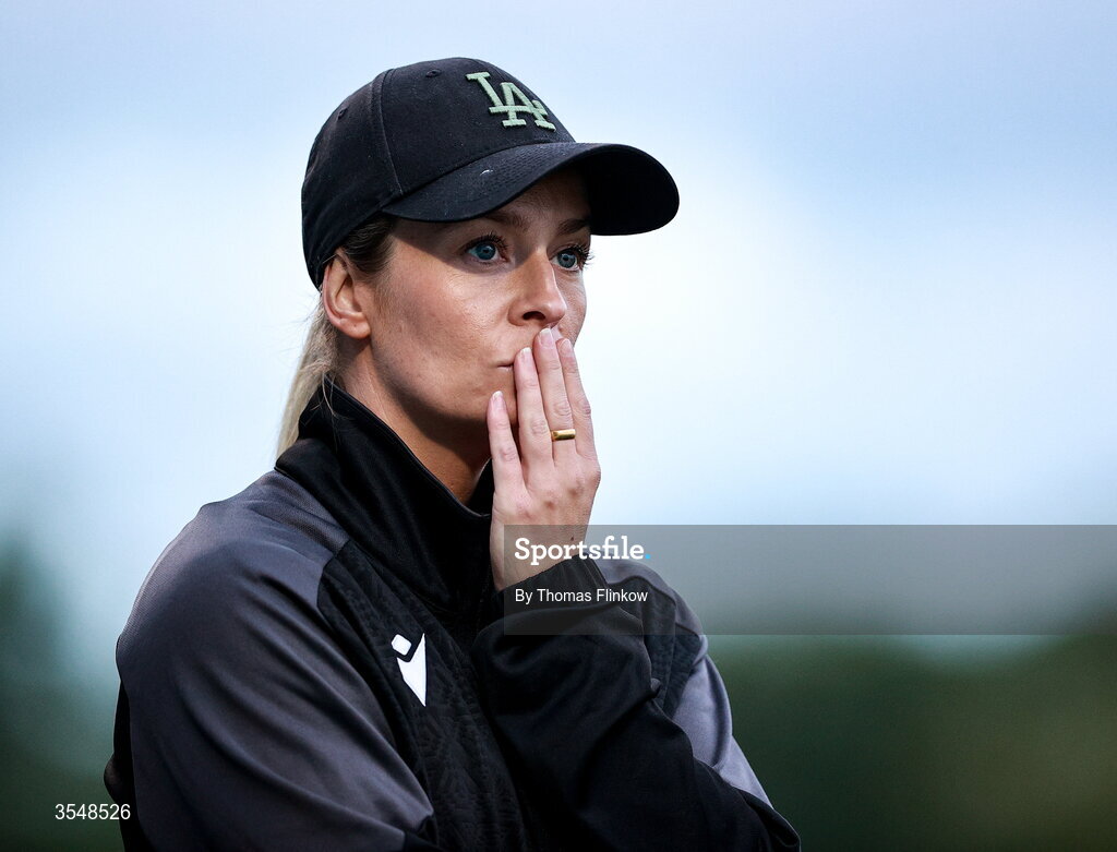 22 August 2026; Athlone Town head coach Lily Agg during the Club Orange Women’s FAI Cup semi-final match between Athlone Town and Galway United at Athlone Town Stadium in Lissywollen, Athlone. Photo by Thomas Flinkow/Sportsfile