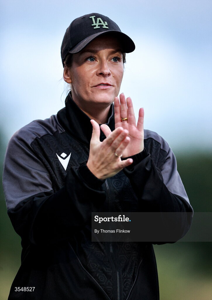 22 August 2026; Athlone Town head coach Lily Agg during the Club Orange Women’s FAI Cup semi-final match between Athlone Town and Galway United at Athlone Town Stadium in Lissywollen, Athlone. Photo by Thomas Flinkow/Sportsfile