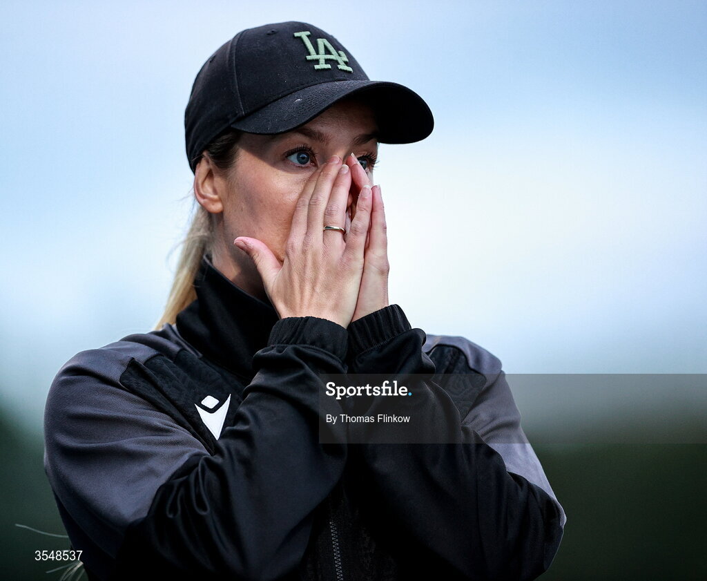 22 August 2026; Athlone Town head coach Lily Agg reacts during the Club Orange Women’s FAI Cup semi-final match between Athlone Town and Galway United at Athlone Town Stadium in Lissywollen, Athlone. Photo by Thomas Flinkow/Sportsfile