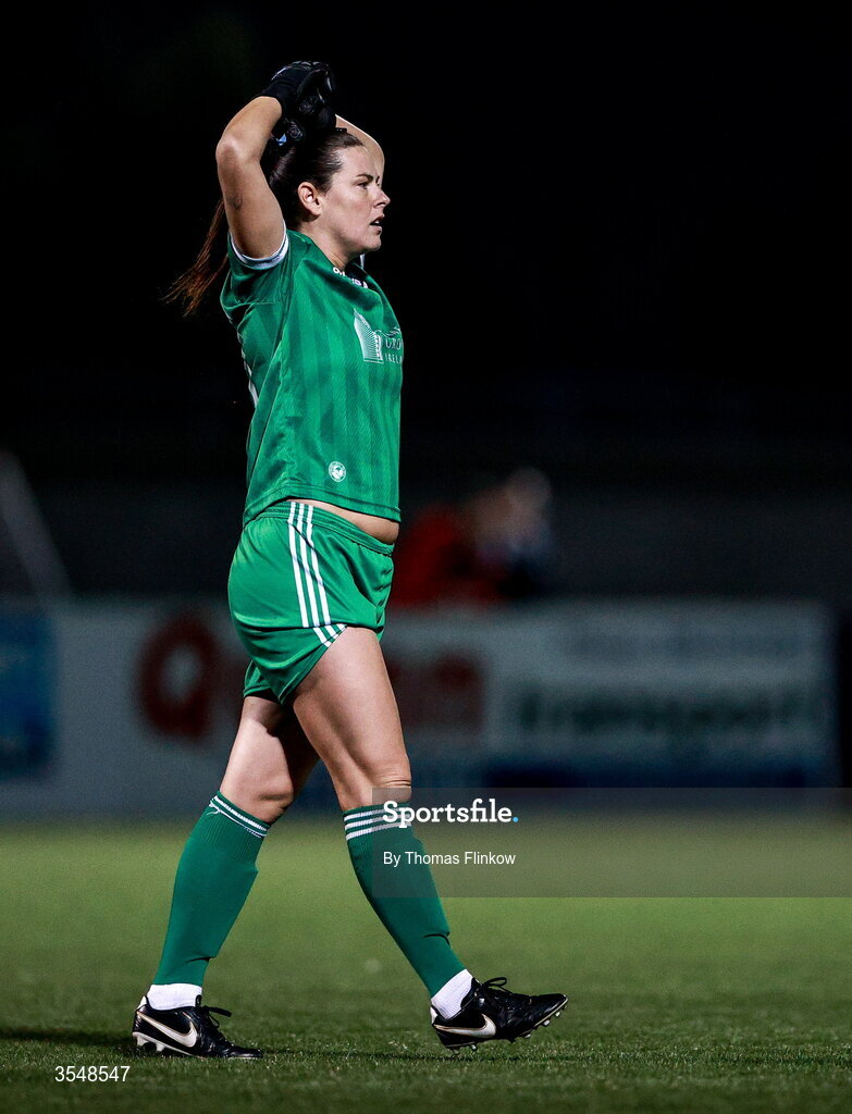 22 August 2026; Galway United goalkeeper Amanda McQuillan reacts to a missed opportunity on goal during the Club Orange Women’s FAI Cup semi-final match between Athlone Town and Galway United at Athlone Town Stadium in Lissywollen, Athlone. Photo by Thomas Flinkow/Sportsfile
