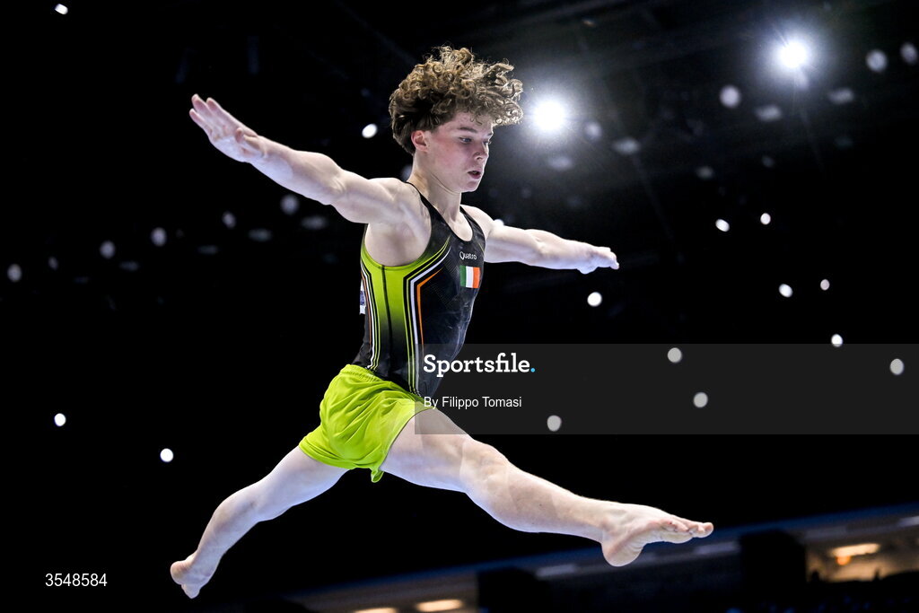 23 August 2026; Robert Ward of Ireland competes during the Junior All-Around Final on day five of the 2026 European Championships in Men's Artistic Gymnastics at Arena Zagreb in Croatia. Photo by Filippo Tomasi /Sportsfile